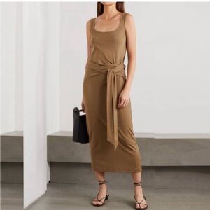Vince Chocolate Brown Midi Dress with Wrap Around Belt